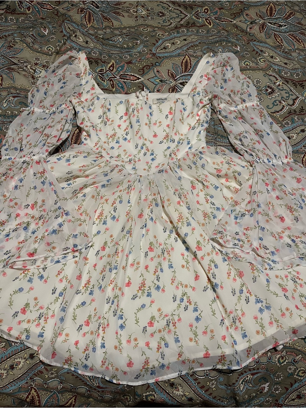 House of CB White Mini Dress with Pink & Blue Floral Print